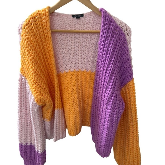 White Fable Sweaters - Wild Fable Blocks of Color Chunky Open Front Cable Knit Sweater Size XL Casual